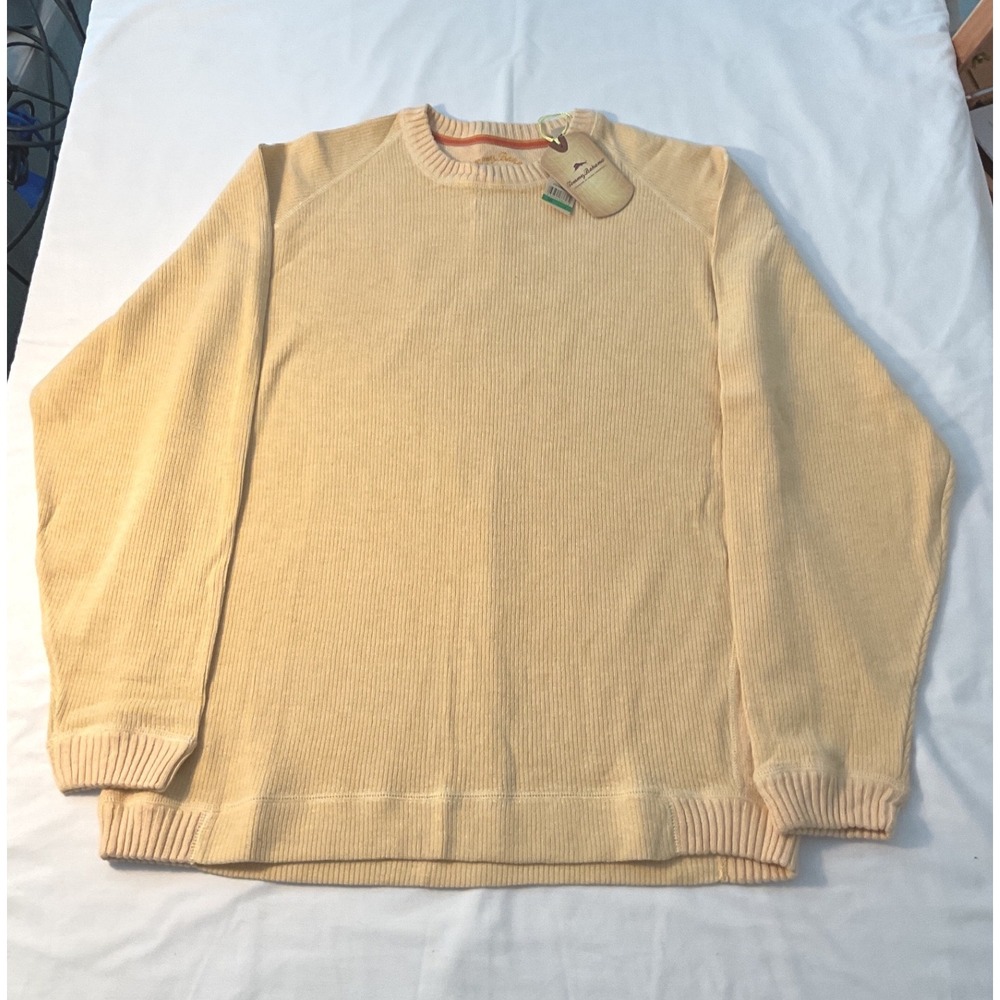 Tommy Bahama Mens Banana Yellow Ribbed Cotton Crew Neck Sweater Large NWT